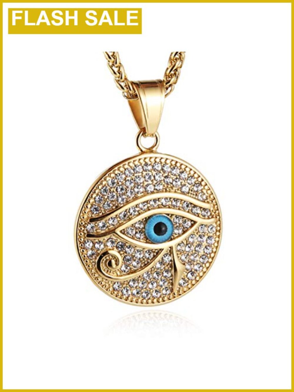 18k Gold Plated Stainless Steel Eye of Horus Necklace CZ Pendant